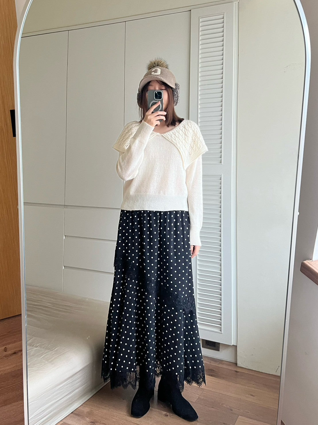 KL1047 點點蕾絲拼接傘裙