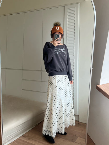 KL1047 點點蕾絲拼接傘裙