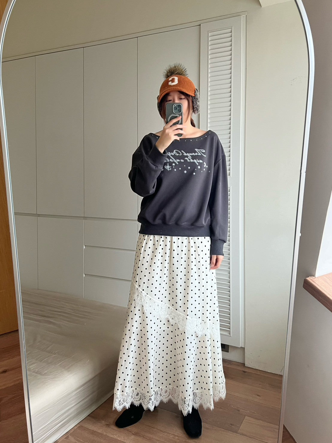 KL1047 點點蕾絲拼接傘裙