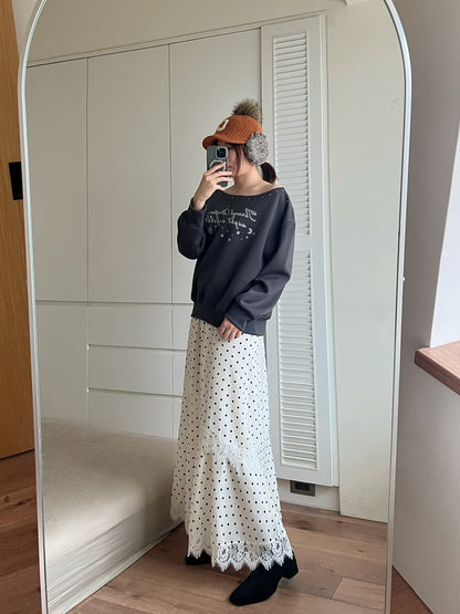 KL1047 點點蕾絲拼接傘裙
