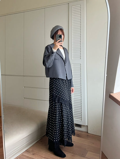 KL1047 點點蕾絲拼接傘裙