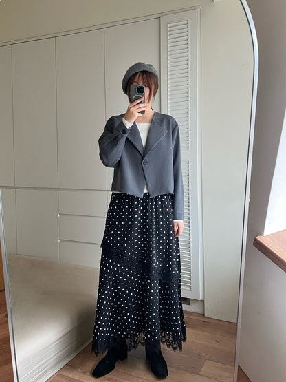 KL1047 點點蕾絲拼接傘裙