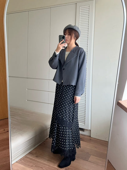 KL1047 點點蕾絲拼接傘裙