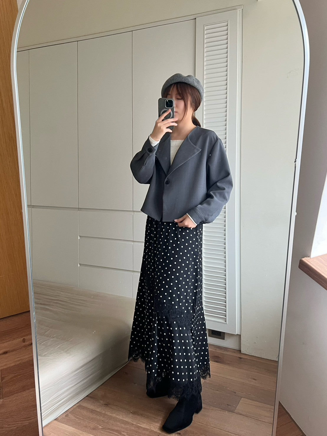 KL1047 點點蕾絲拼接傘裙