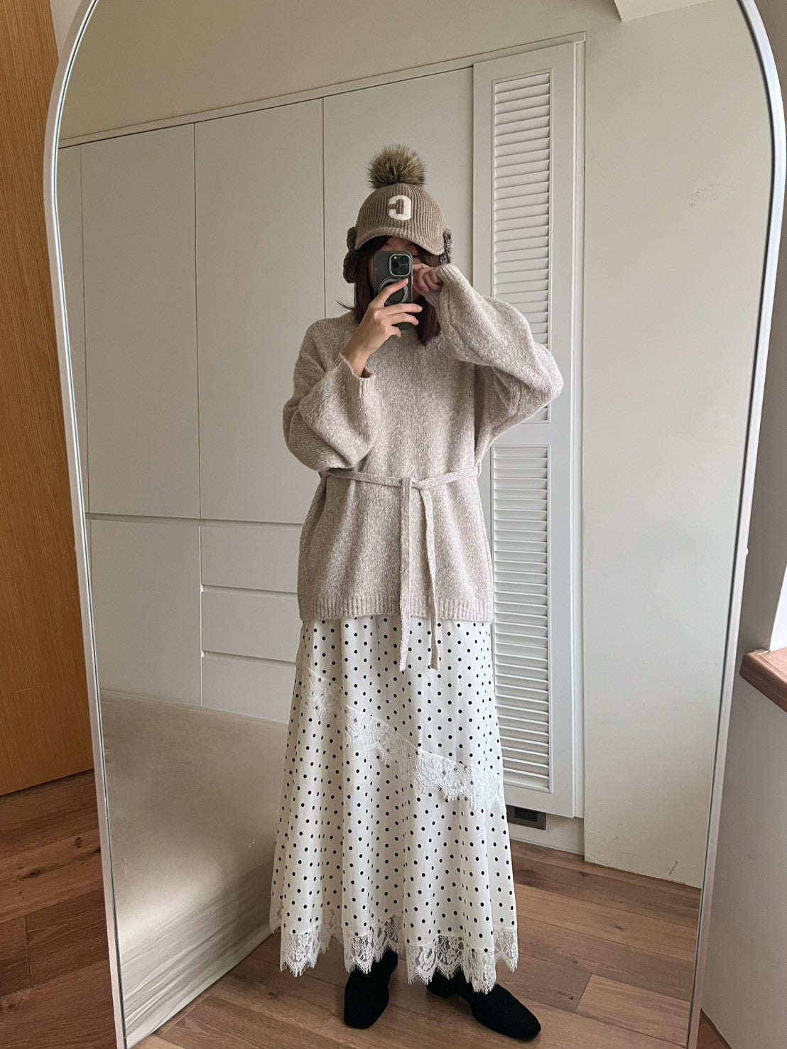 KL1047 點點蕾絲拼接傘裙