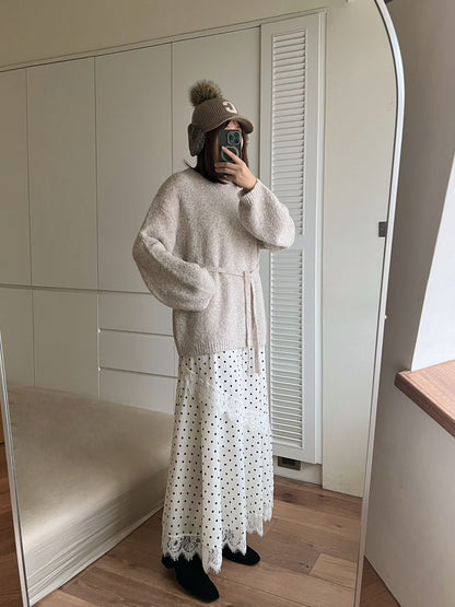 KL1047 點點蕾絲拼接傘裙