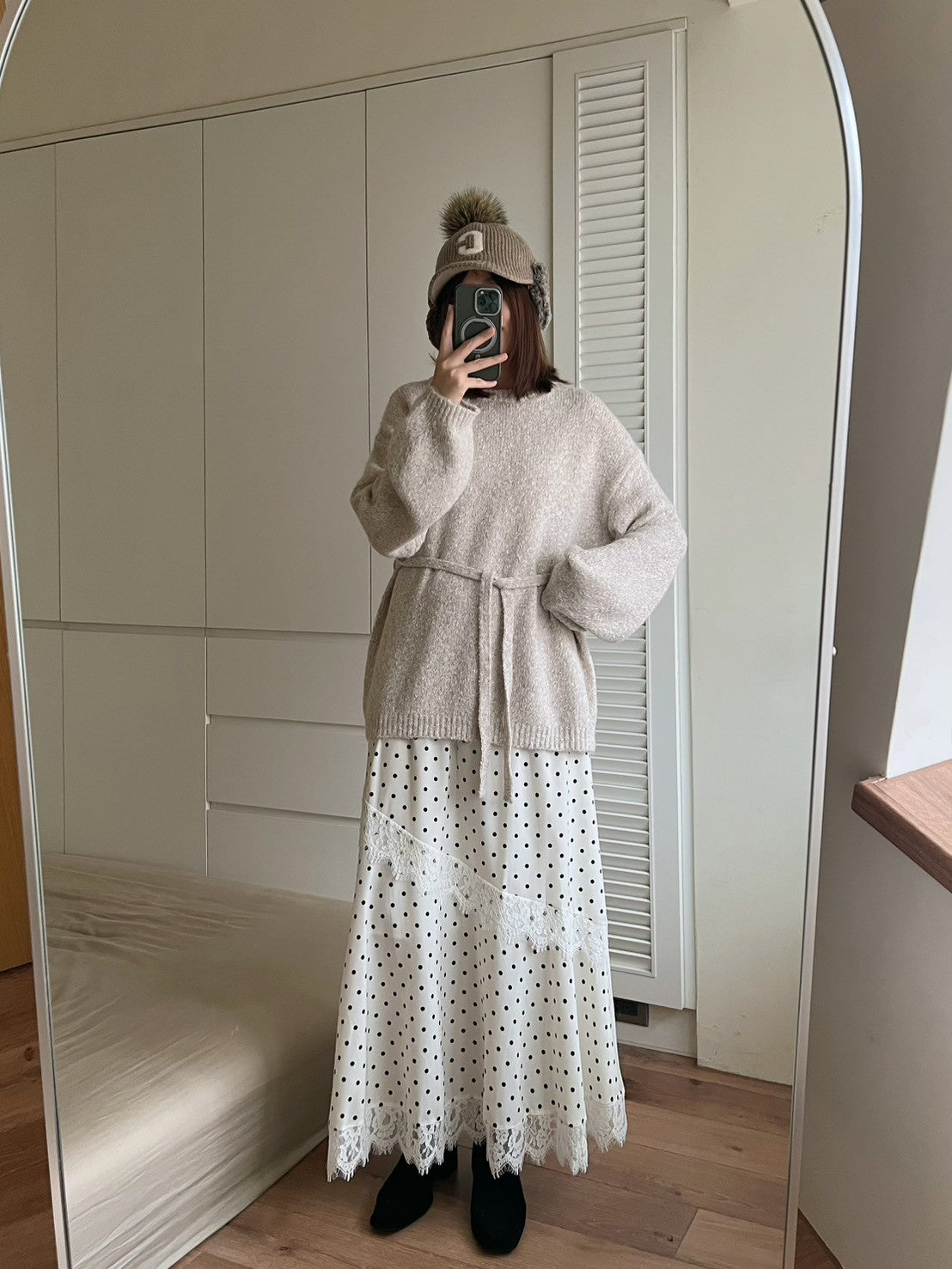 KL1047 點點蕾絲拼接傘裙