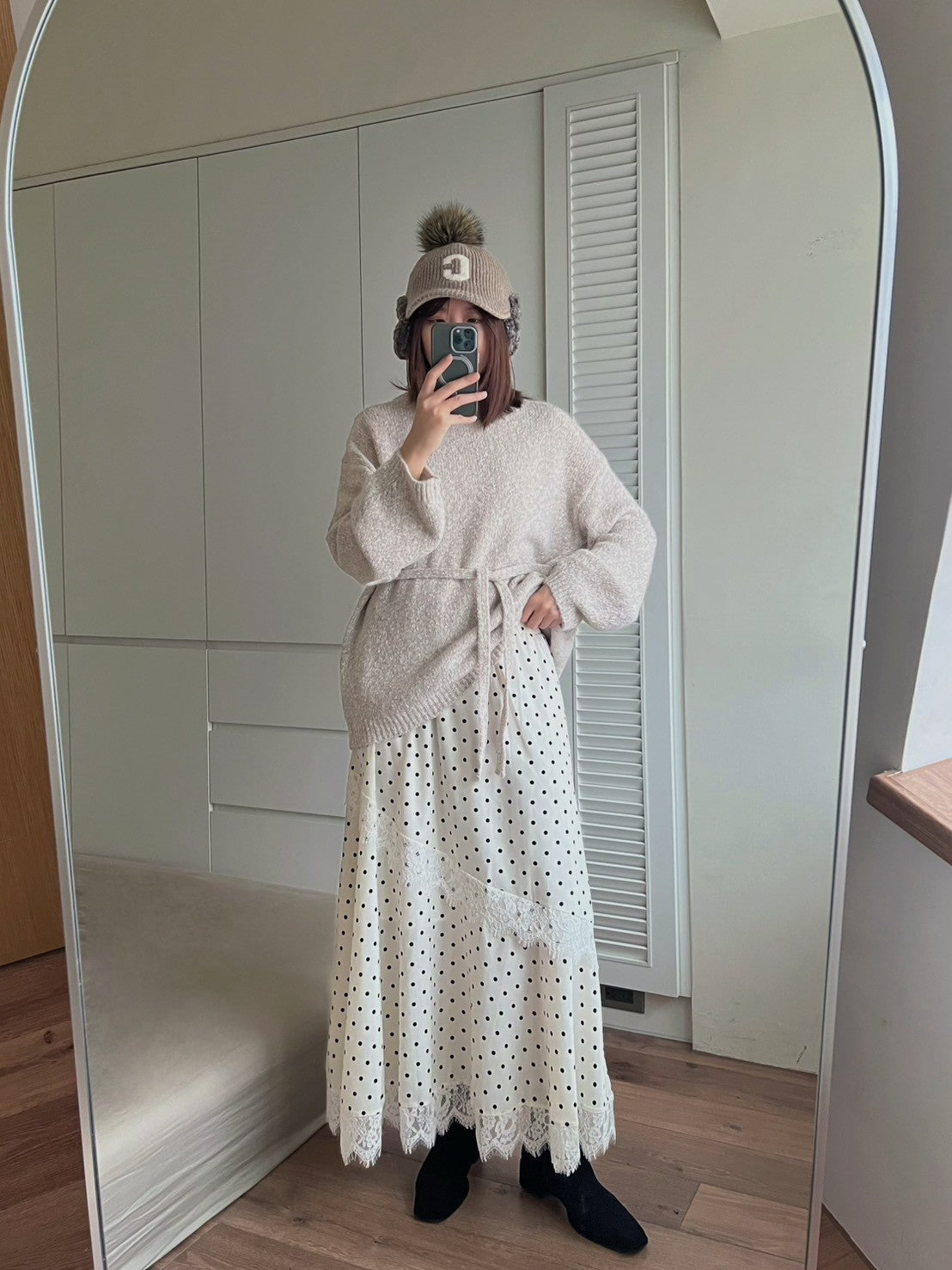 KL1047 點點蕾絲拼接傘裙