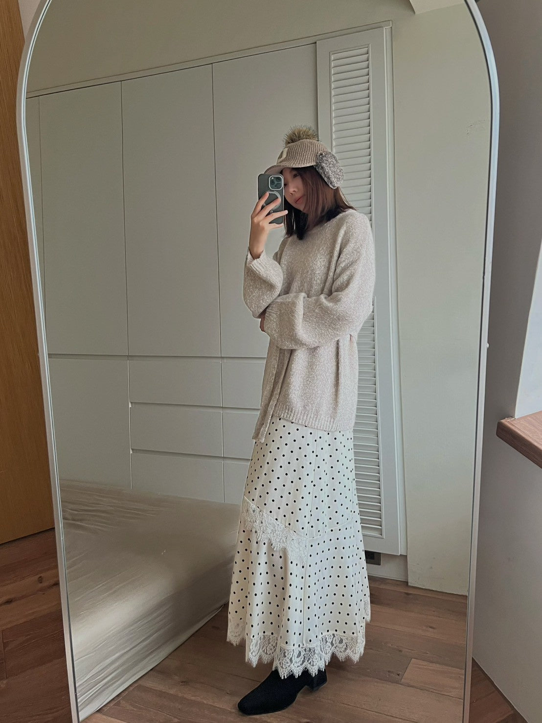 KL1047 點點蕾絲拼接傘裙