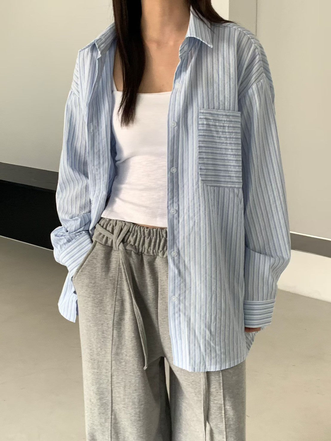 SH529 直紋長版襯衫