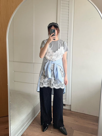 ST4532 細帶睫毛蕾絲長版背心