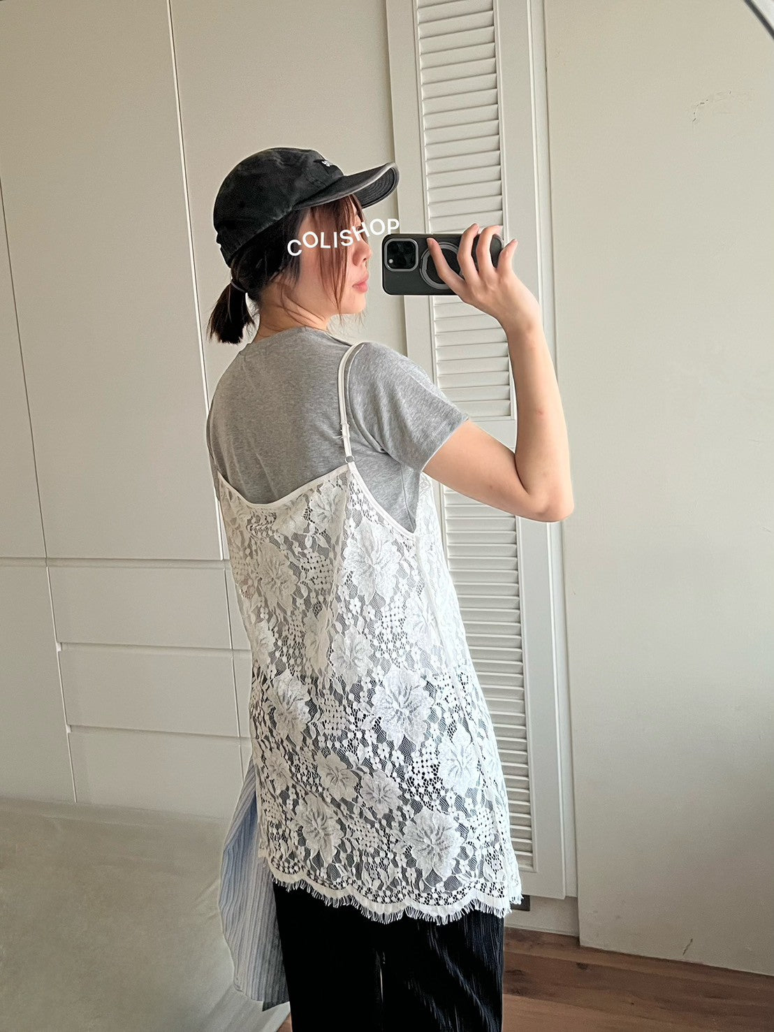 ST4532 細帶睫毛蕾絲長版背心