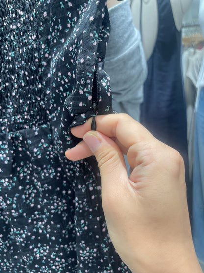 6C216 v領小花雪紡短洋裝