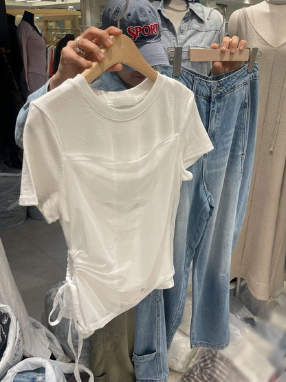6C217 拚軟紗棉短T