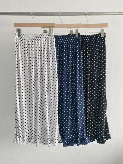6D109 冰絲下荷葉鬆緊腰點點長裙