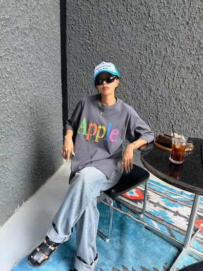 6D103 彩色apple水洗長版短T