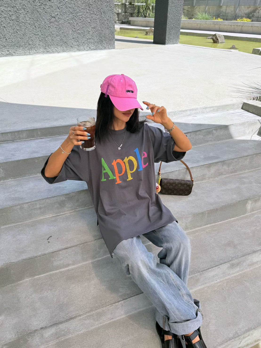 6D103 彩色apple水洗長版短T