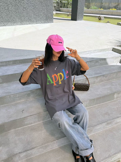 6D103 彩色apple水洗長版短T