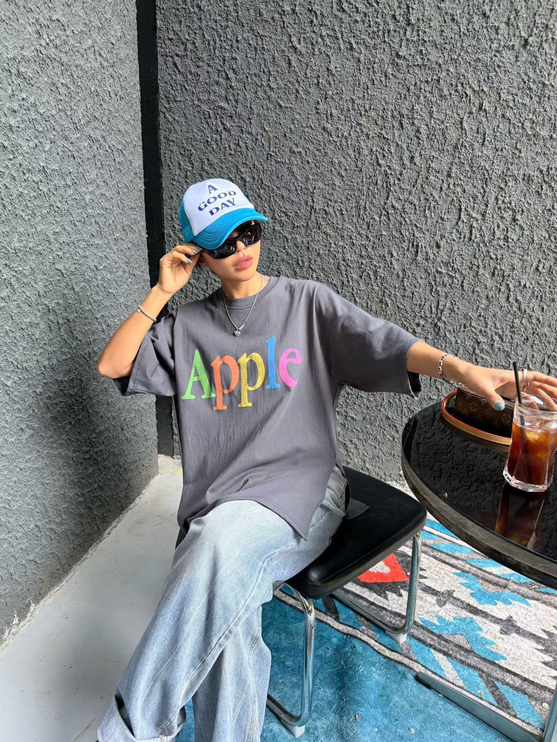 6D103 彩色apple水洗長版短T