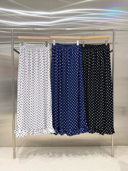 6D109 冰絲下荷葉鬆緊腰點點長裙