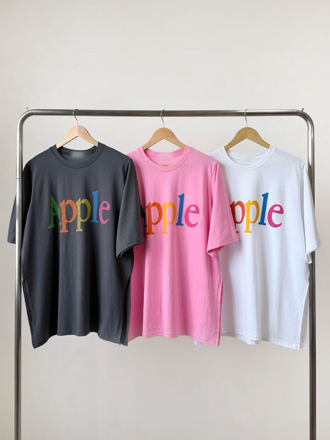 6D103 彩色apple水洗長版短T