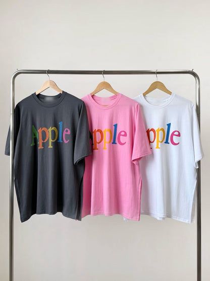 6D103 彩色apple水洗長版短T