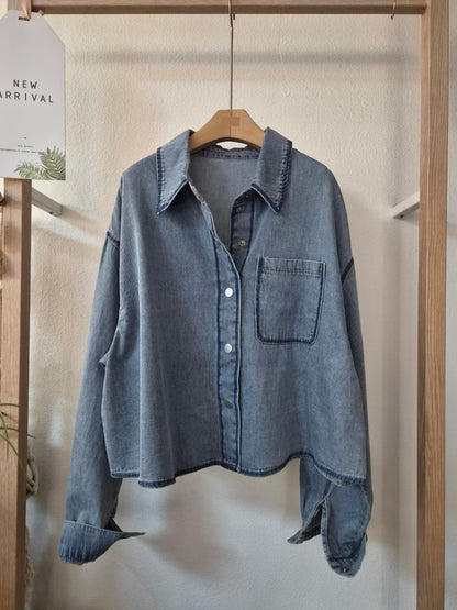 SH904 壓線牛仔短版襯衫