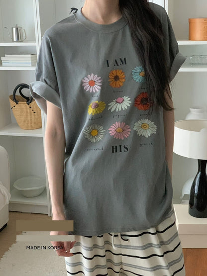 TS915 九宮格花朵長版短T