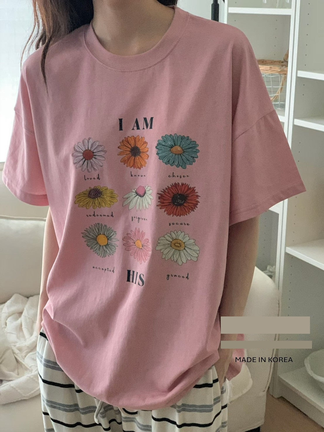TS915 九宮格花朵長版短T
