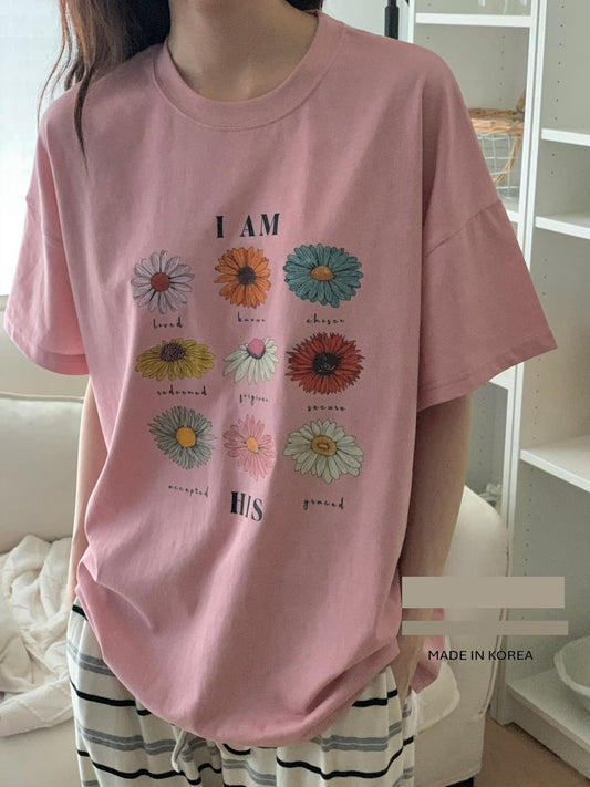TS915 九宮格花朵長版短T