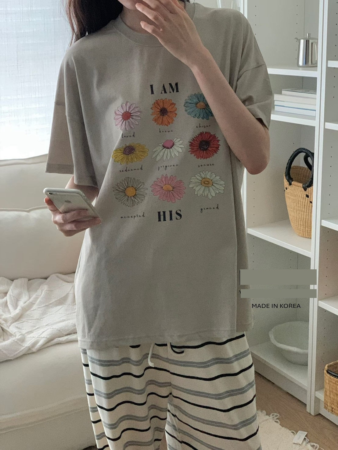 TS915 九宮格花朵長版短T