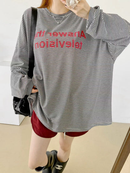TS906 字母橫條長版寬T