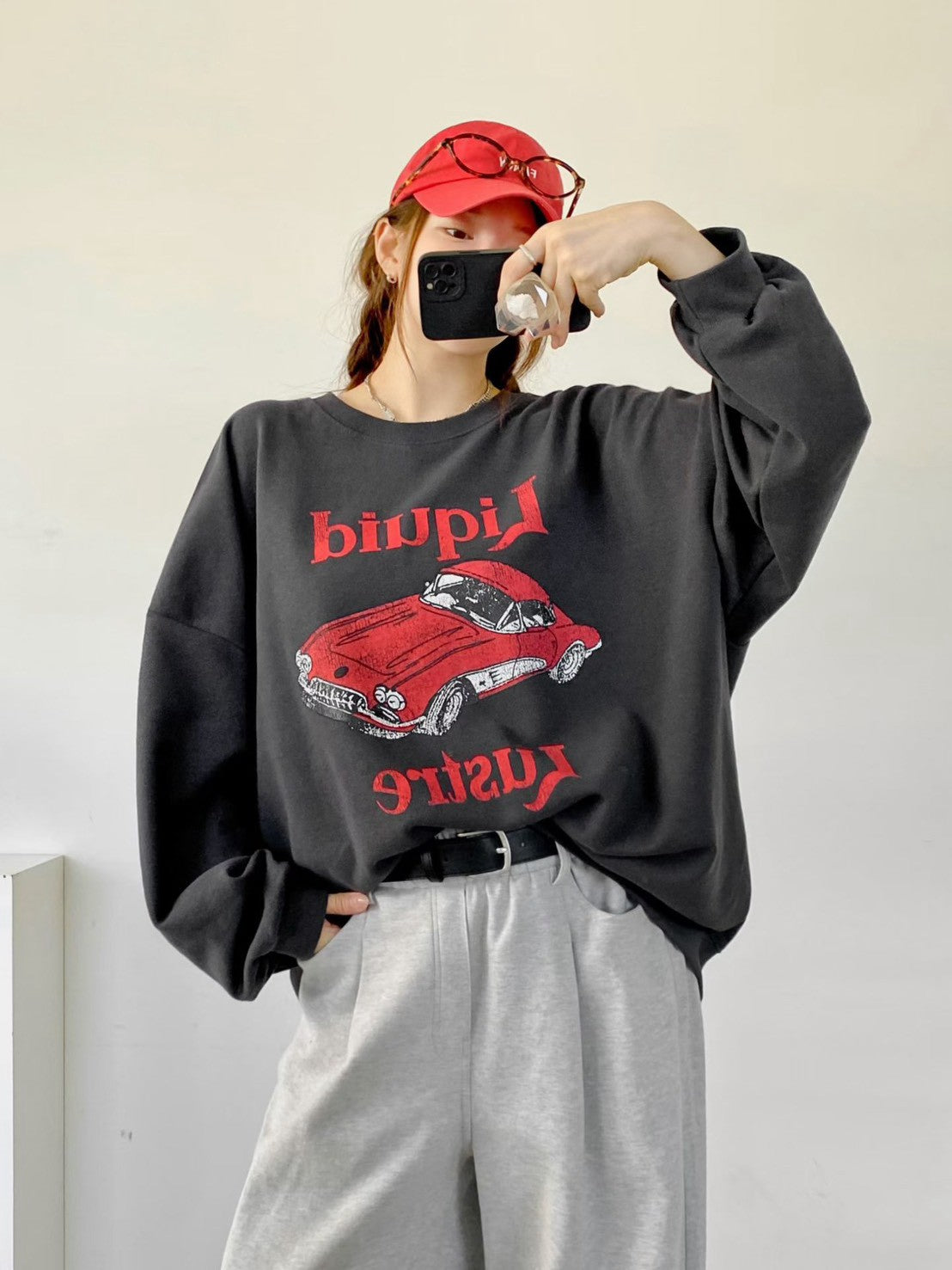 TS907 紅色汽車長版大學T