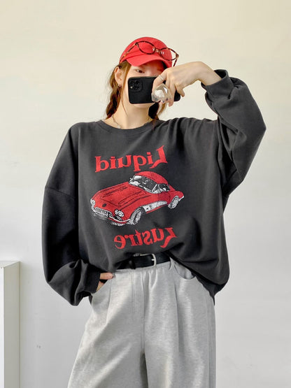 TS907 紅色汽車長版大學T