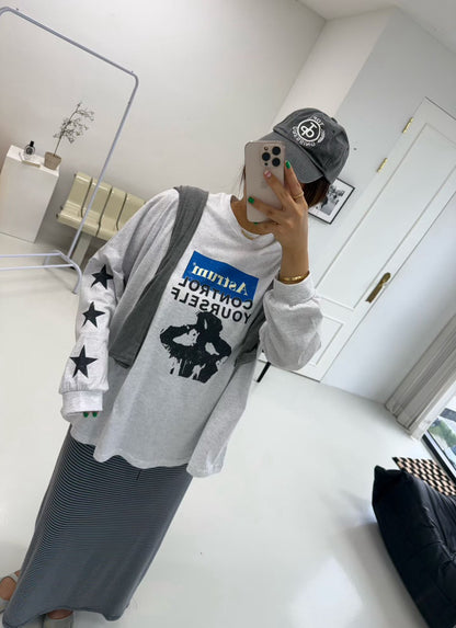 TS903 Astrum星星袖長版寬T