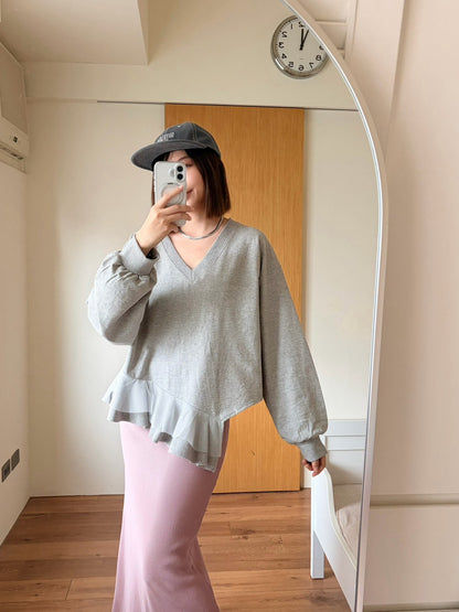 ST902 柔霧荷葉V領棉上衣