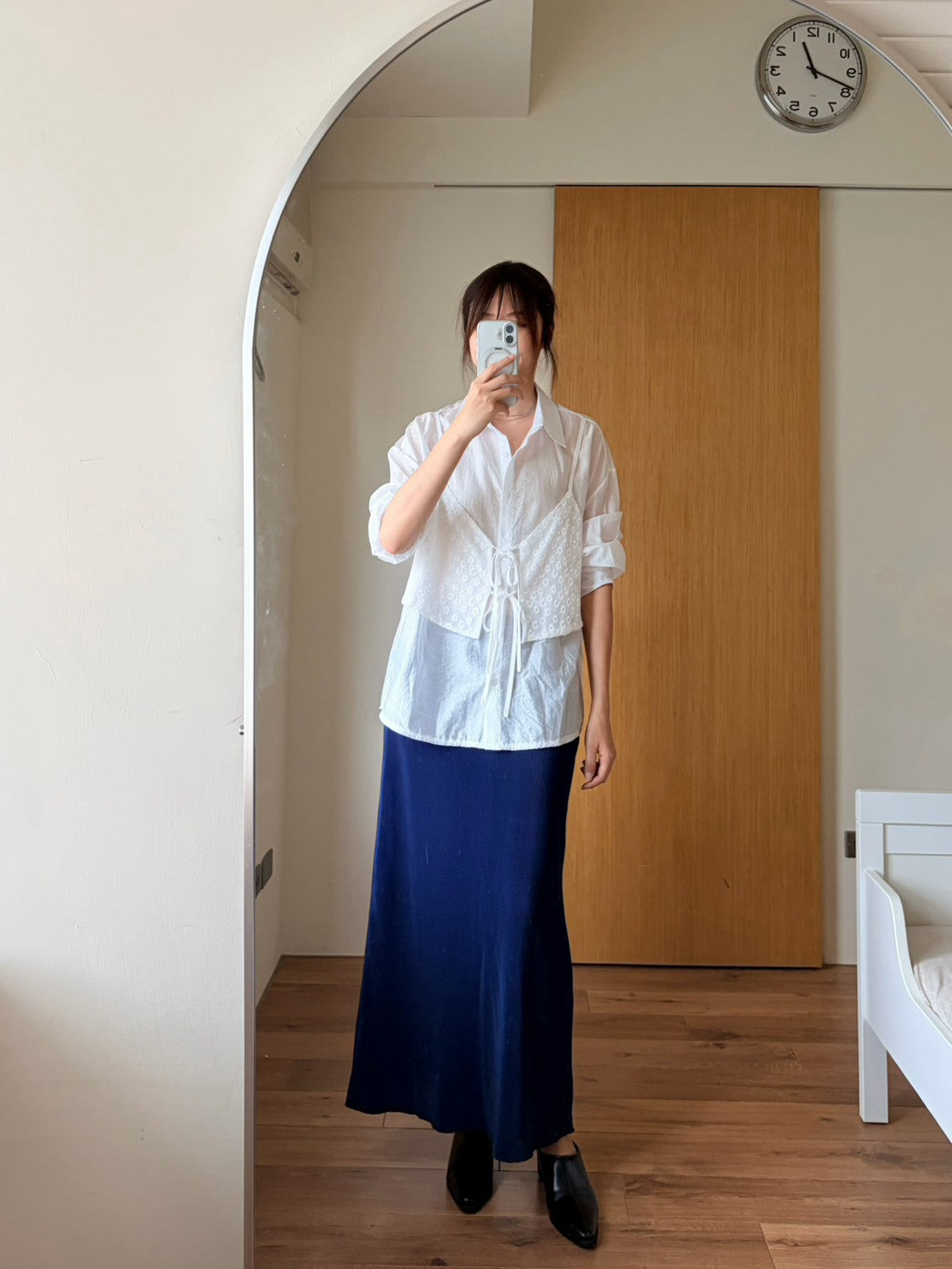 SH901 假兩件緹花背心襯衫