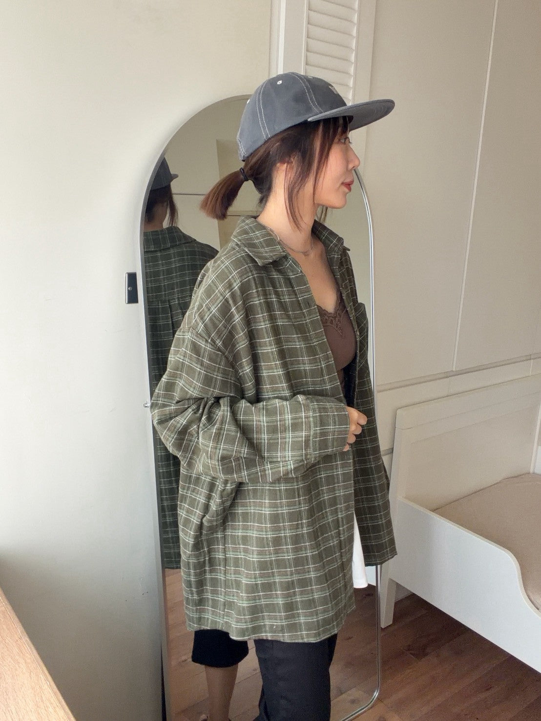 SH902 格紋長版襯衫