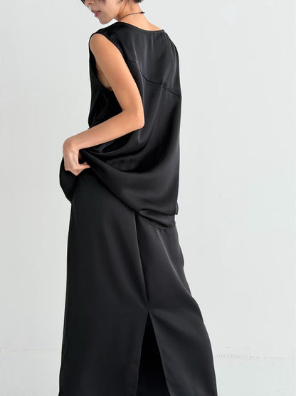 4C210 緞面開岔剪裁背心