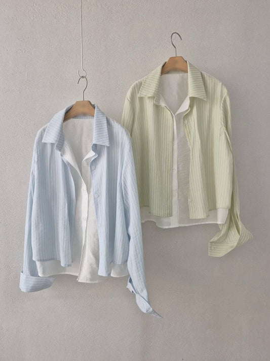 4B316 假兩件直紋襯衫