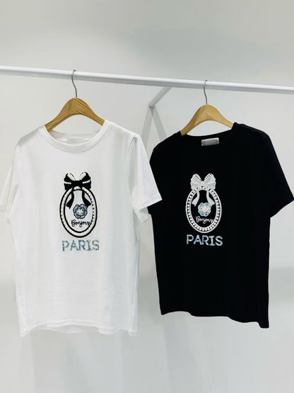 4C105 珍珠蝴蝶結PARIS精梳棉T
