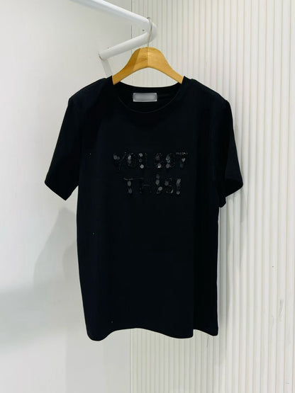 4C114 YOU霧面亮片精梳棉T