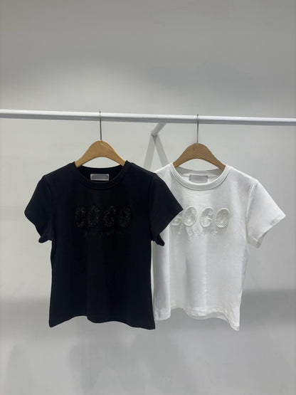 4C117 同色亮片COCO精梳棉T