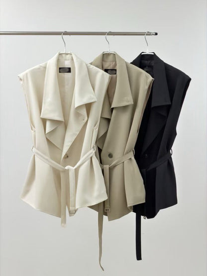 6C118 大翻領長版背心(附腰帶)