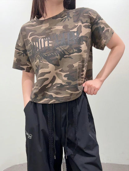 7A111 涼感迷彩字母短版T
