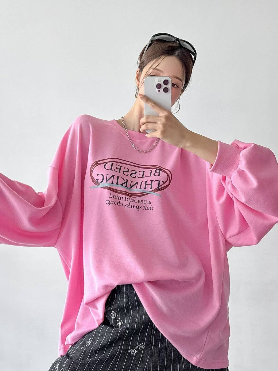 9A201 紅圈字母袖縮口寬T