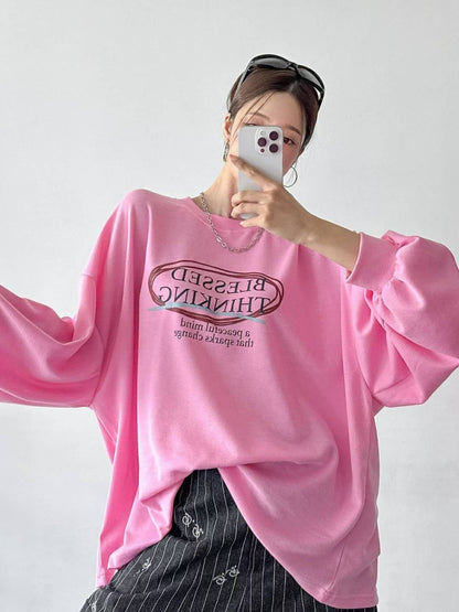 9A201 紅圈字母袖縮口寬T