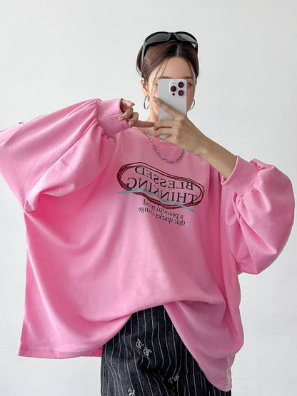 9A201 紅圈字母袖縮口寬T