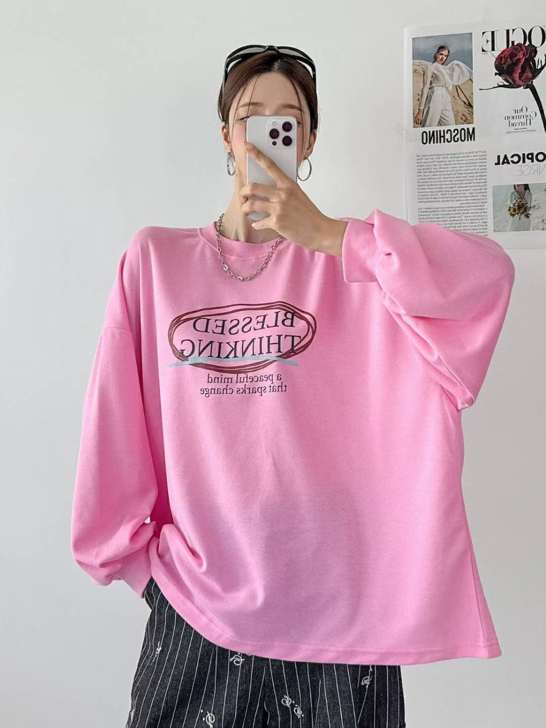 9A201 紅圈字母袖縮口寬T