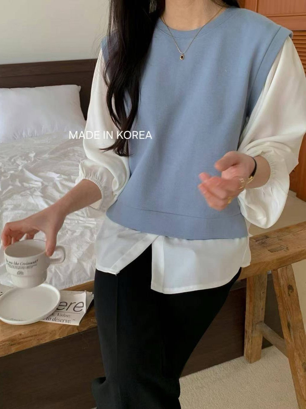 9B109 假兩件襯衫下擺上衣